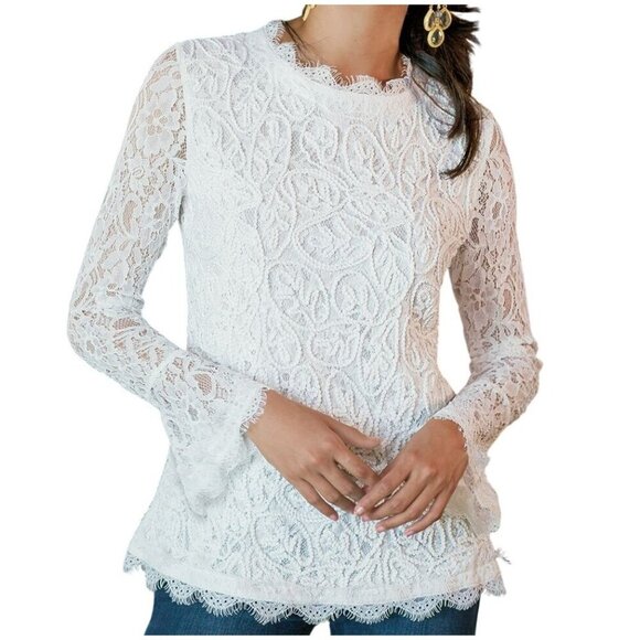 Soft Surroundings Lilith Lace Bell sleeve top white size Medium NWT - Picture 1 of 8